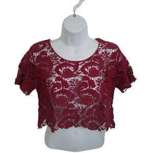 Sexy What? Cropped Crocheted  Burgundy Top, M